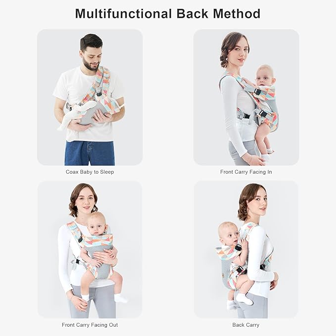 IULONEE Baby Carrier, Embrace Cozy 4-in-1 Infant Carrier Ergonomic Adjustable Holder Portable Convertible Front and Back Backpack Carry for Infants Toddlers Babies Girl and Boy 7-45 Pounds (Colorful)