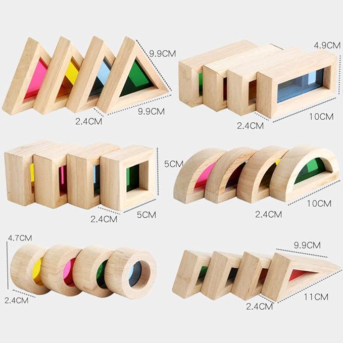 Xylolin Wooden Building Blocks for Toddlers 1-3, 24 Pieces Set Big Toddler Wood Sensory Blocks, Wooden Rainbow Kids Stacking Blocks, Large Colored Window Blocks Educational Toys for Boys Girls