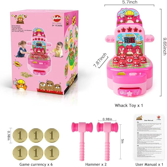 VATOS Hammer Game, Mini Electronic Arcade Game with 2 Hammers, Pounding Toys Toddler Toys for 3 4 5 6 7 8 Years Old Boys Girls, Developmental Toy Interactive Toy
