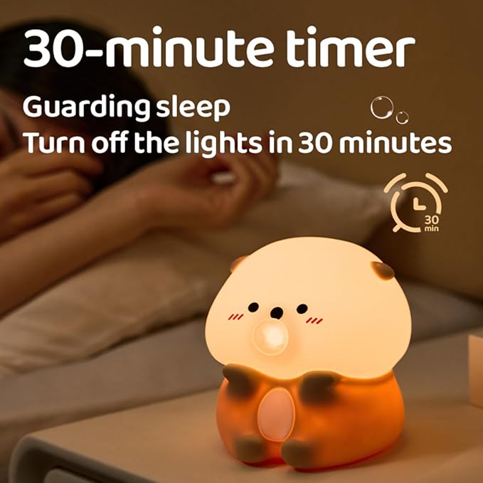 Sea Otter Night Light for Kids, Rechargeable Bedside Touch Lamp, Dimmable, with Timer, Soft Silicone Nursery Night Light, Breastfeeding, Toddler, Baby, Kids Decoration
