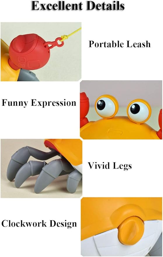 Amphibious Bath Toy for Kids, Funny Windup Crabs Swimming Floating Toy Clockwork Beach Toy Push & Pull Crab Sand Toy with Leash (Blue)