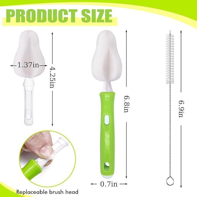 INVODA 24 PCS Sponge Nipple Bottle Brushes, Baby Bottle Brush with 8 PCS Nipple Cleaner, 8 PCS Replacement Heads and 8 PCS Straw Brushes (White)