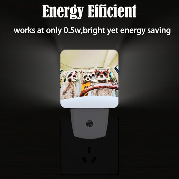 Three Cute Raccoons Night Light,Plug-in Nightlights Auto Sensor Night Lamp Dusk-to-Dawn Lamp Home Decor for Nursery Children Girls Boys