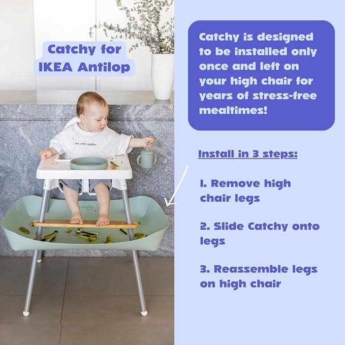 CATCHY -Food Catcher-Compatible with IKEA Antilop High Chair + 11 Other High Chairs- Highchair Sold Separately -Baby & Toddler Food & Mess Catcher-Premium Linen Inspired - Under High Chair Accessory
