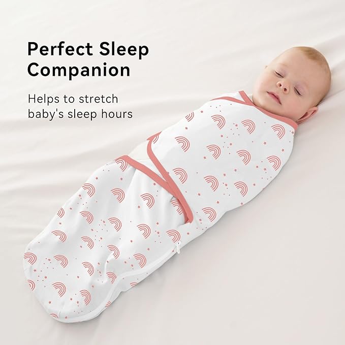 Baby Swaddles for Newborns with Zipper, 100% Cotton Newborn Swaddle Sack, 3 Pack Baby Swaddles 0-3 Months Swaddle Sleep Sack for Newborn Baby Boy Girl White Pink Rainbow