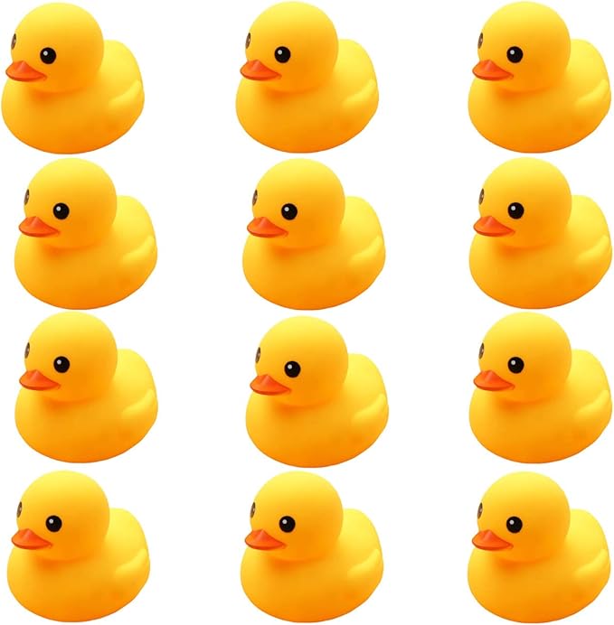Preschool Bath Toys Rubber Floating Squeaky Baby Wash Shower Toy for Toddlers Kids Party Decoration 12 Pcs (Yellow Duck)