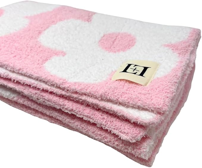 Retro Daisy Flower Baby Blanket 28"x40" - DreamSoft Throw for Crib, Stroller or Car Seat - Soft Receiving Blanket/Newborn Nursery Gift Essential for Toddler, Infant, Kids, Boys & Girls (Pink/White)