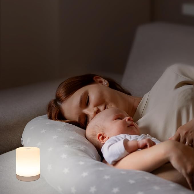 Touch Night Light for Baby Nursery, 3 Color Dimmable Night Light Battery Operated for Kids, Adult, Tap Nightlight Rechargeable, Cordless Small Lamp Portable for Bedroom, Bathroom, Nightstand, Hallway
