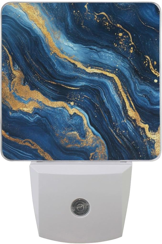 Aslsiy Night Light for Kids Blue Marble Gold Glitter (4) Plug in Wall Lamp LED Dusk to Dawn Sensor Energy Saving Nightlight for Boys Girls Men Women