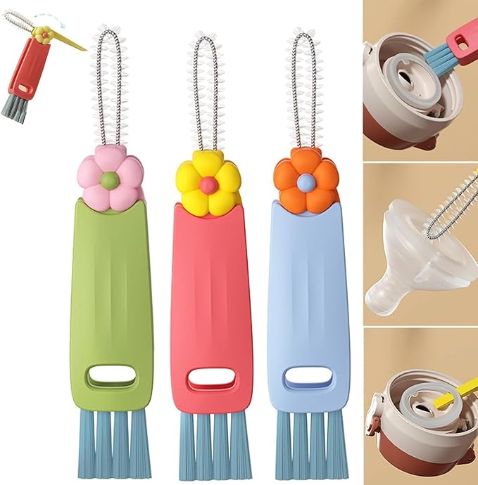 3 in 1 Cup Lid Cleaning Brush, 2025 Multifunctional Crevice Cleaning Brush for Bottle Gap Tight Spaces Cup, Cup Lid Gap Cleaning Brushes Set for All Kinds of Cups and Bottles (3Pcs)