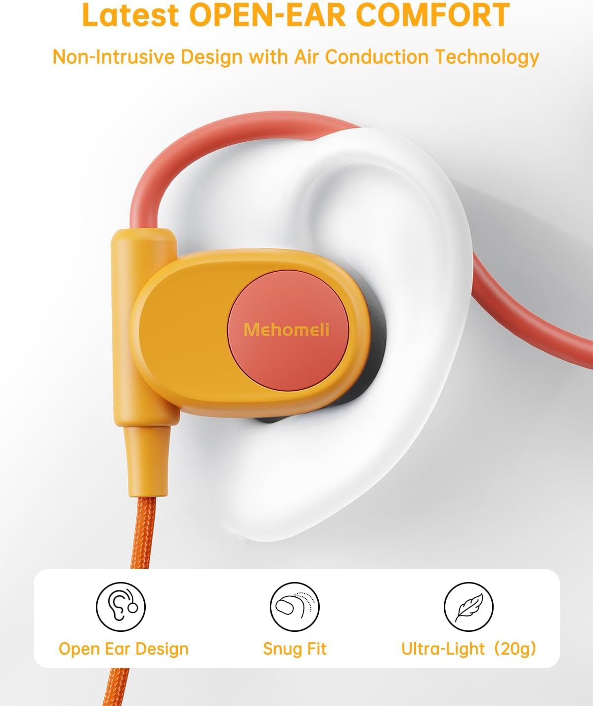 Kid Headphones for School, Air Conduction Open Ear Headphones, 3.5mm Jack Wired Cord, Ultra-Comfort, Ergonomic and Lightweight Design Perfect for School and Outdoor Activities-Orange,Purple,