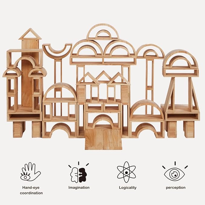 Xylolin Over-Sized Hollow Wooden Block Set for Kids, Natural 29 Piece Set of Large Wood Blocks, Preschool Toddler Building and Stacking Blocks, Wooden Toys Building Blocks for Kindergarten