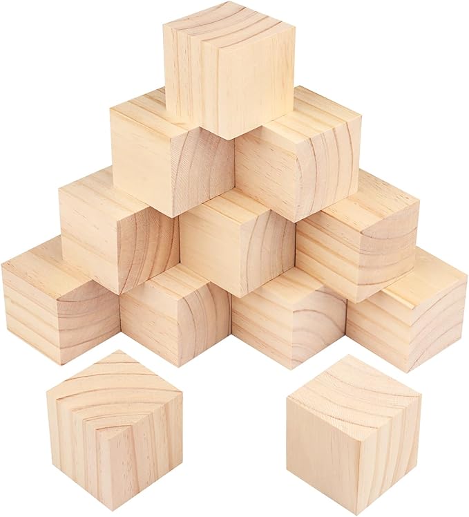 12 Packs Wooden Blocks for Crafts, 2.75 Inch Pine Wood Cubes, Wooden Cubes for Paint, Stamp, Decorate, DIY Projects and Personalized Gifts,by GNIEMCKIN