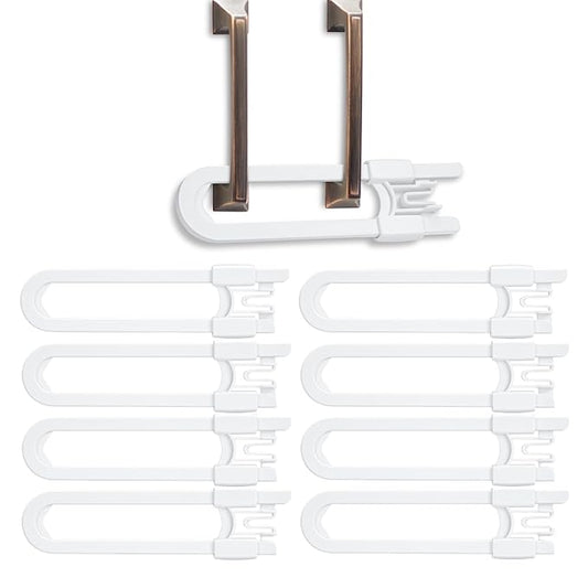 Vmaisi 8 Pack Baby Sliding Cabinet Locks - Adjustable U Shaped Child Safety Locks,Childproof Latches for Kitchen Bathroom Storage Cupboards Doors, Handles and Knobs White