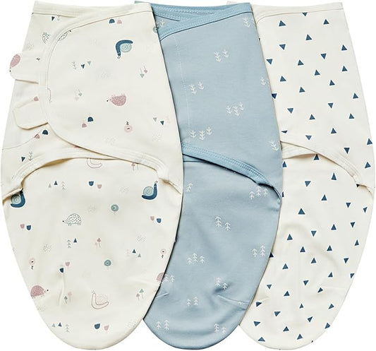 insular Baby Swaddle Wrap, Swaddle Blanket for Newborn and Infant, Adjustable Velcro Swaddling Set for Boy and Girl, Soft Cotton Baby Sleep Sack 3 Pack, Snail&Hedgehog, Small(0-3M)