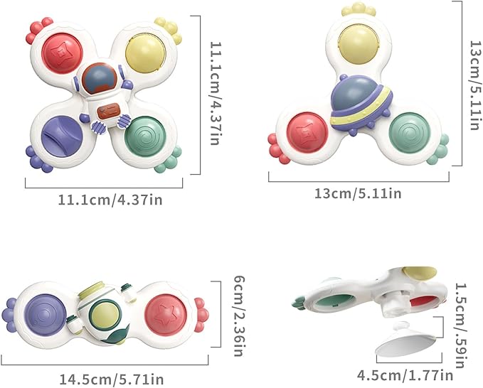 3 Piece Suction Cup Spinning Gyro Water Play Toys for Baby Bath, Window, Children's Table and Stroller, Sensory Toys for 1 to 3 Year Olds, Halloween Thanksgiving Christmas Birthday Gift