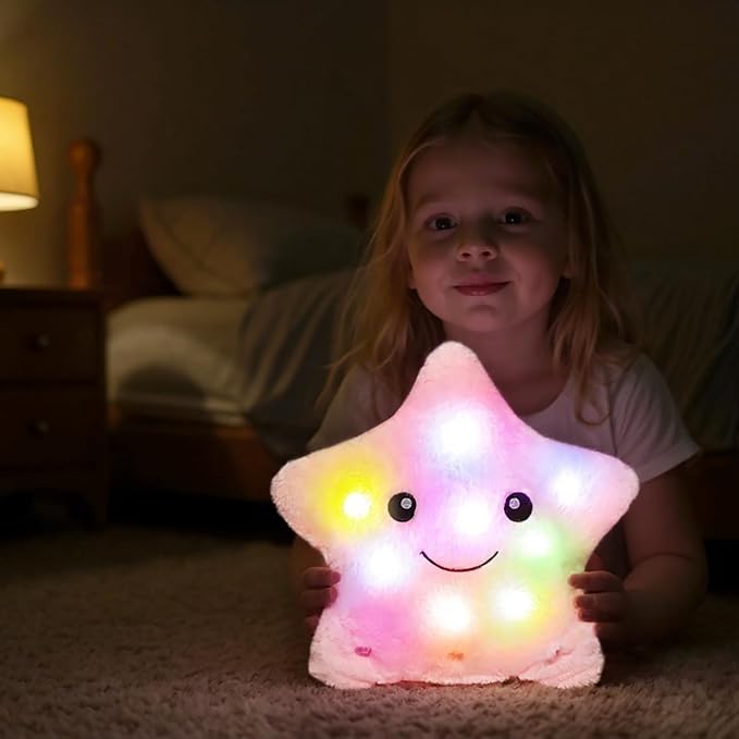 Cuteoy 13" Musical Pink Star Plush Pillow Glowing Twinkle Night Light Stuffed Animal LED Toys Adjustable Volume Birthday for Girls Boys