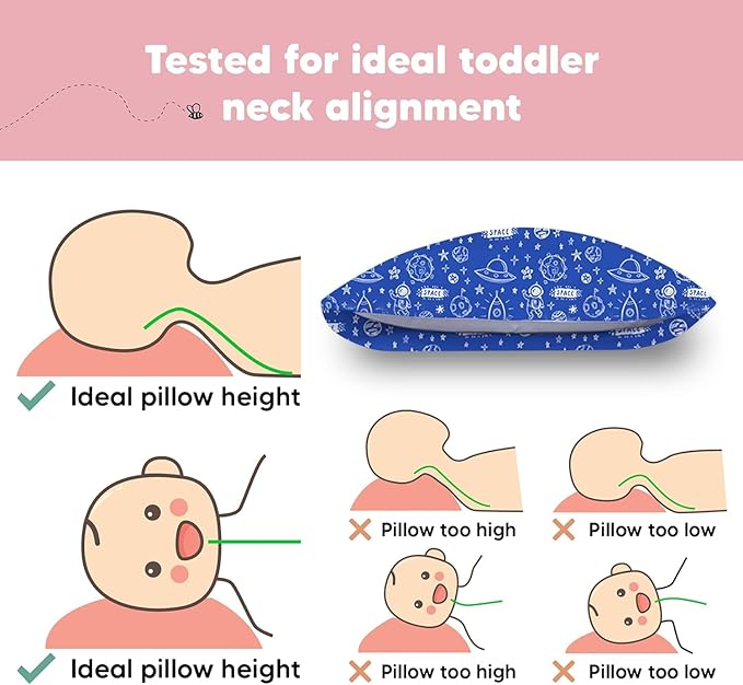 Toddler Pillow with Pillowcase - 13x18 My Little Dreamy Kids Travel Bed Pillows for Sleeping, Organic Cotton Small Pillowcase, Soft & Breathable, Machine Washable,Toddlers 2-5 Years Old(Off to Space)