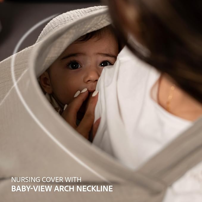 Nilsa 5-in-1 Muslin Nursing Cover up for Breastfeeding & Baby Car Seat Cover - Breathable Breastfeeding Cover With Rigid Hoop - 100% Cotton Privacy Apron Breast Feeding Covers For Women (Ecru)