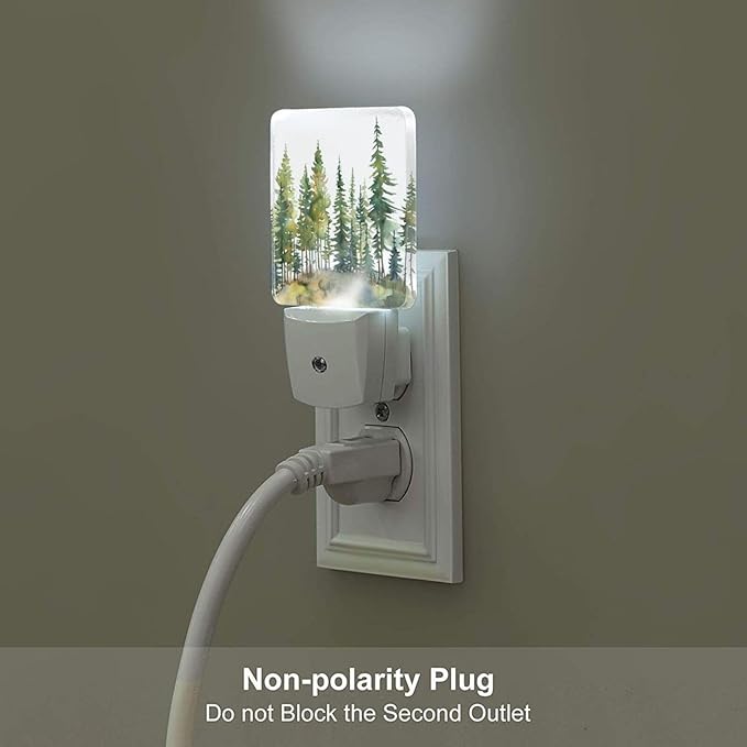 Watercolor Forest Night Light,Plug Into Wall Decor for Stairway,Hallway,Kitchen,Dusk to Dawn Sensor Nightlights for Boys/Girls/Women/Men Room Gifts