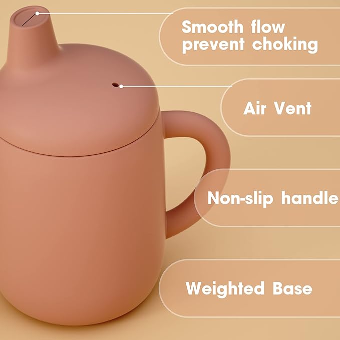 Cuddle Campus Sippy Cups 7OZ, [4 in 1] Baby Cups, Shatterproof Silicone Straw Cup,Open Cup for 6M, 6M+,6-12 Months,1/1+ Year Old Baby,Toddler