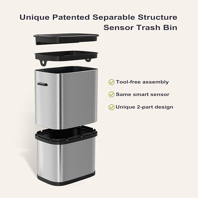 16 Gallon Kitchen Trash Can with Lid, 60L Touchless Motion Sensor Trash Can, Waterproof Brushed Stainless Steel Trash Bin, Automatic Garbage Can for Bedroom, Bathroom, Office, Living Room