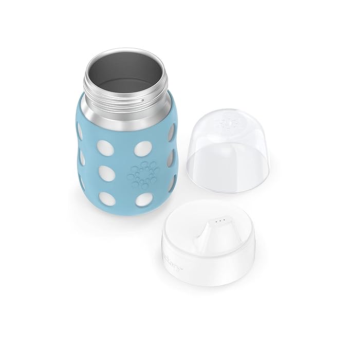 Lifefactory 8-Ounce Stainless-Steel Vacuum-Insulated Wide-Neck Baby Bottle with Hard Sippy, Denim, LS2221WDE4