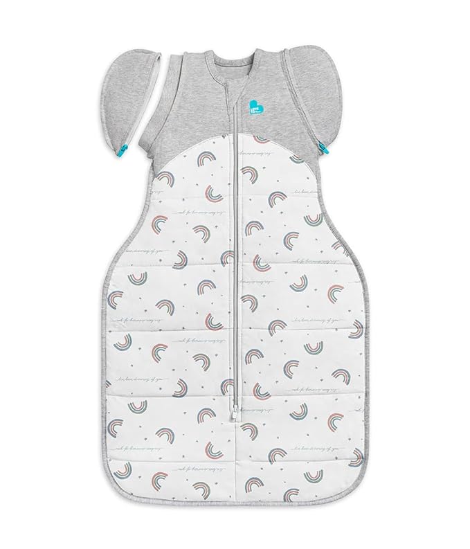 Love To Dream Swaddle UP, Transition Bag Warm 2.5 TOG, Patented Zip-Off Wings, Gently Help Baby Safely Transition from Being Swaddled to Arms Free (White Rainbow Dream, Large (19-24 lbs.))