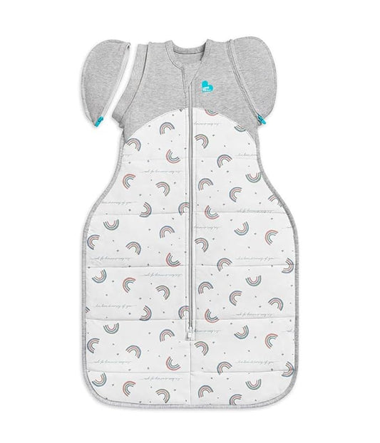 Love To Dream Swaddle UP, Transition Bag Warm 2.5 TOG, Patented Zip-Off Wings, Gently Help Baby Safely Transition from Being Swaddled to Arms Free (White Rainbow Dream, Large (19-24 lbs.))