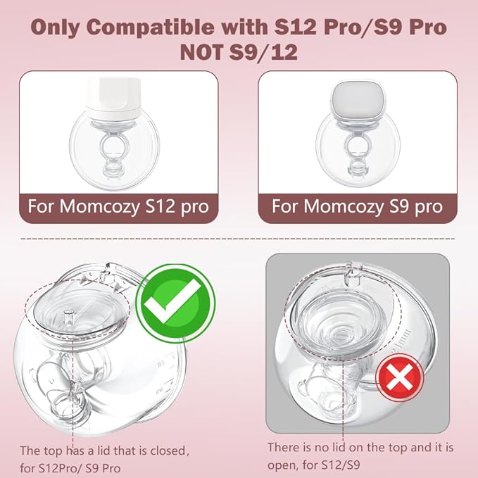 Two Full Milk Collector Cup Sets with 17mm Flange Compatible with Momcozy S12 Pro/S9 Pro Breast Pump, NOT for S9/S12, Replacement Pump Parts with Duckbill Valve, Flange, Diaphragm, Linker, Collector