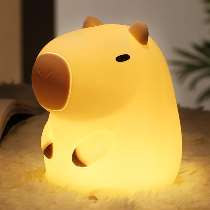 Capybara Night Light, Squishy Rechargeable LED Lamp with Timer, Dimmable Silicone Nightlight for Kids Bedroom, Kawaii Animal Decor for Nursery College Dorm Adults