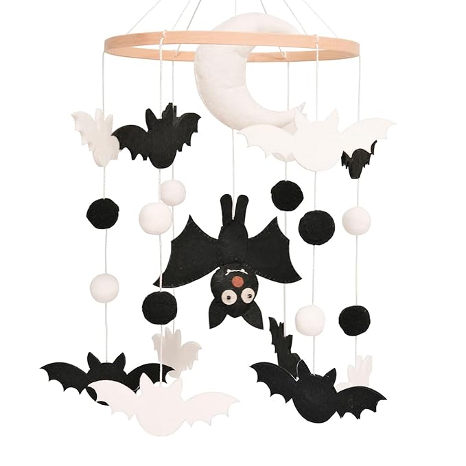 Bat Baby Mobile, Gothic Mobile for Crib, Halloween Crib Mobile for Boys and Girls, Gothic Nursery Mobile for Bassinet, Bat, Moon