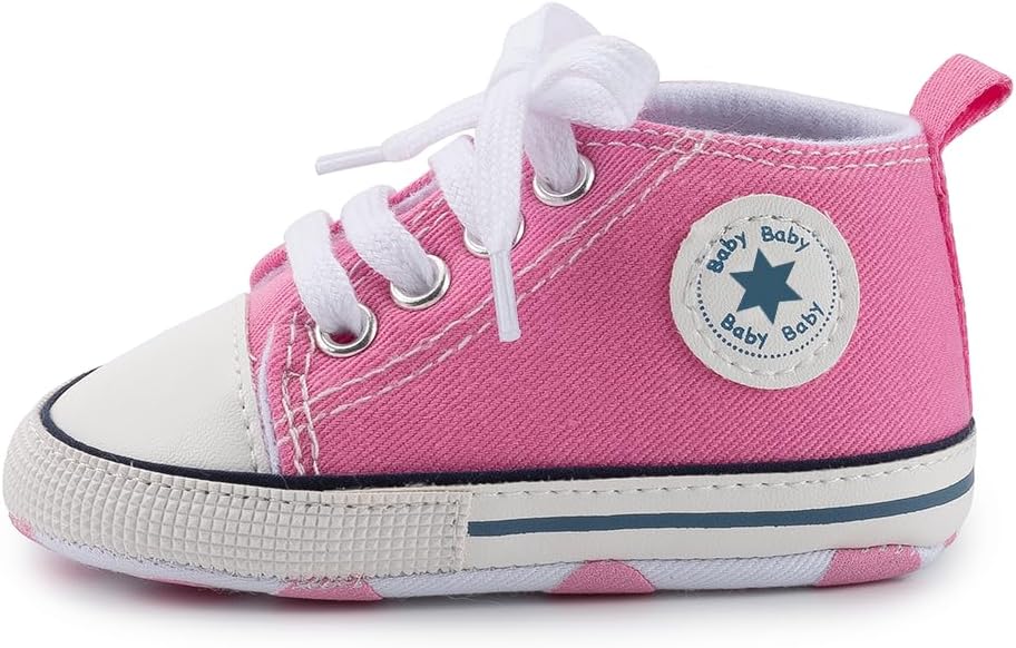 Meckior Baby Girls Boys Canvas Sneakers Soft Sole High-Top Ankle Infant First Walkers Crib Shoes