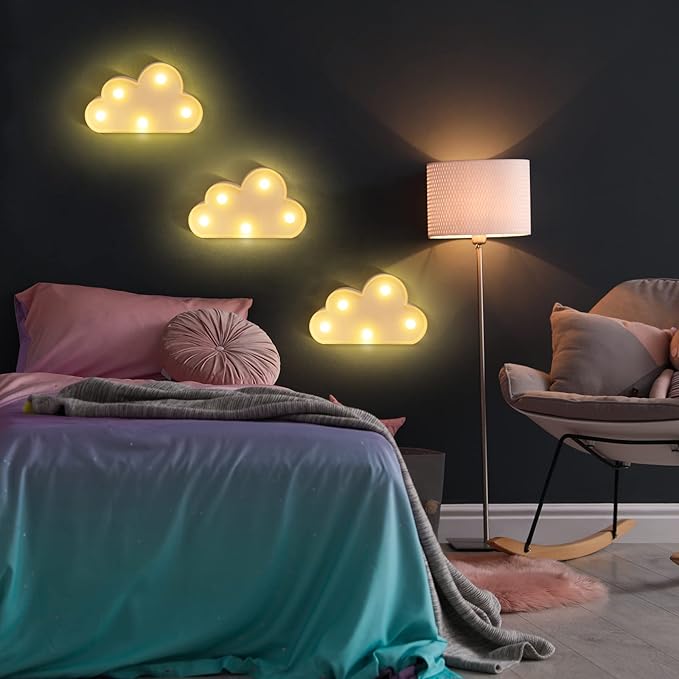 clothmile 3 Pcs LED Cloud Night Light Can Be Hung On The Wall Kids Room Room Light, Suitable for Birthday Party Holiday Decoration Baby Room Nursery Decoration (Cloud)