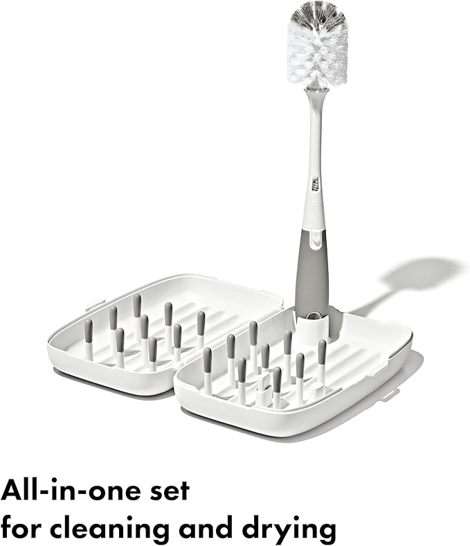 OXO Tot Travel Size Drying Rack with Bottle Brush- Gray