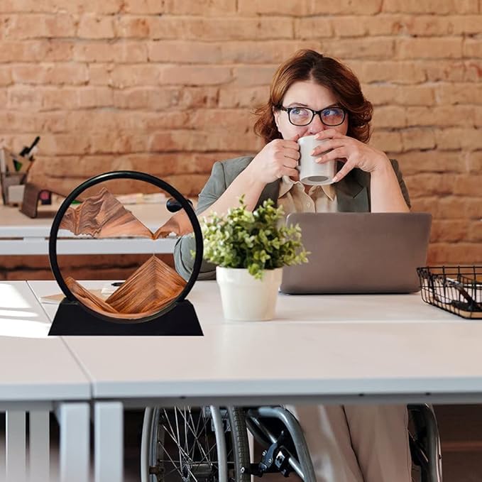 Aoderun Moving Sand Art Picture Round Glass 3D Deep Sea Sandscape in Motion Display Flowing Sand Frame Relaxing Desktop Home Office Work Decor (12", Orange)