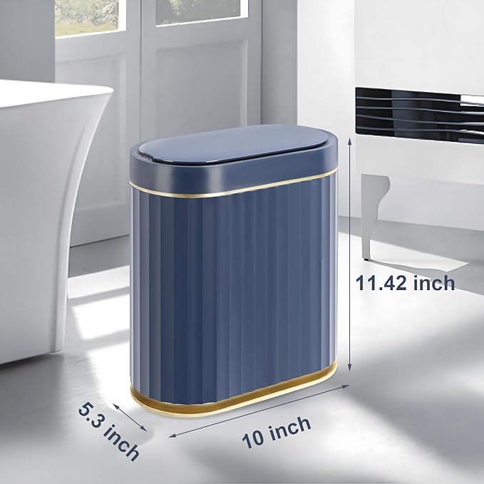 ELPHECO 2 Gallon Sensor Trash Can - 7.5L Waterproof Motion Sensor Trash Can, Automatic Bathroom Trash Bin, Slim Garbage Can, Bathroom, Office, Bedroom, Midnight Blue