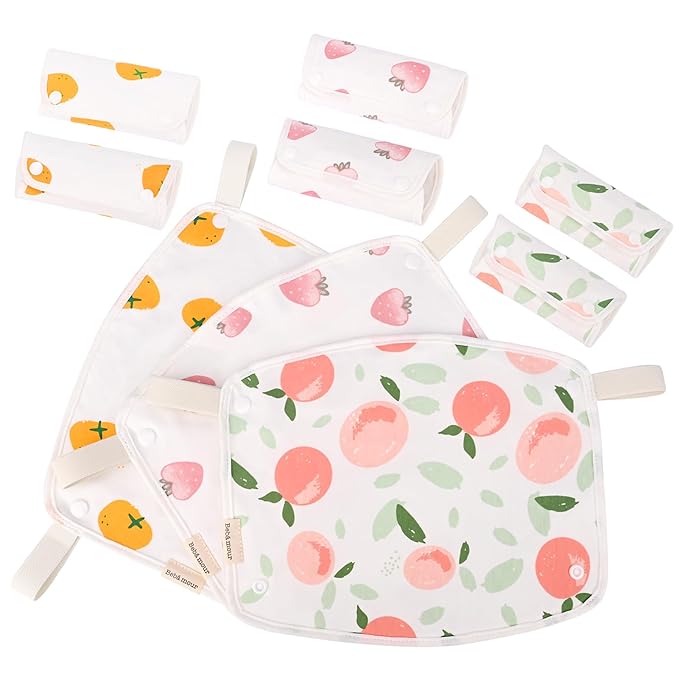 Bebamour Drool and Teething Reversible Cotton Pad For All Carry Positions Baby Carrier White Drool Bib For Boys & Girls(Strawberry)