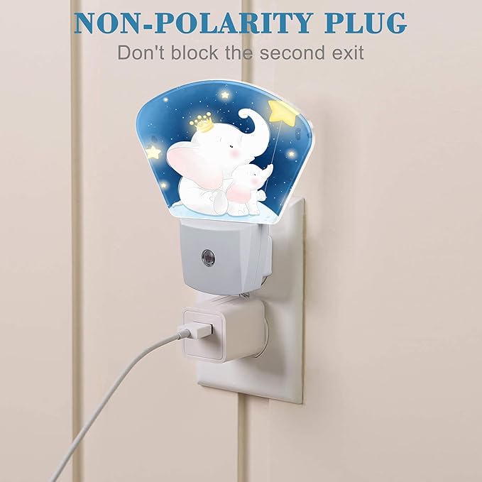 Cute Elephant Mother and Child Night Light for Kids, Elephant Sitting in Moon LED Night Light Plug into Wall with Dusk to Dawn Sensor for Girls Boys Bedroom, Kitchen, Bathroom, Stairs Decor