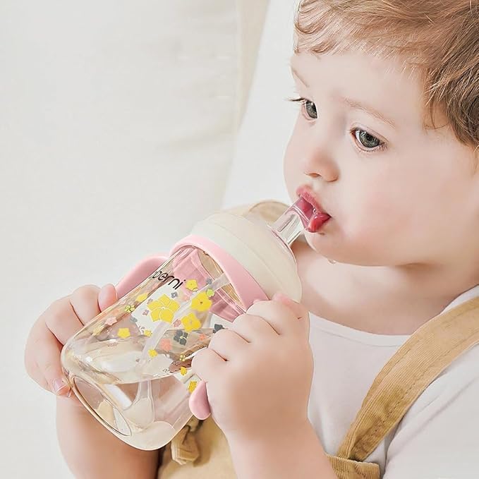 Baby Sippy Cup 240ml/8oz, Toddler Water Drinking Bottle with Non-Spill Valved Spout for 6+ Months, Pink/2Pack