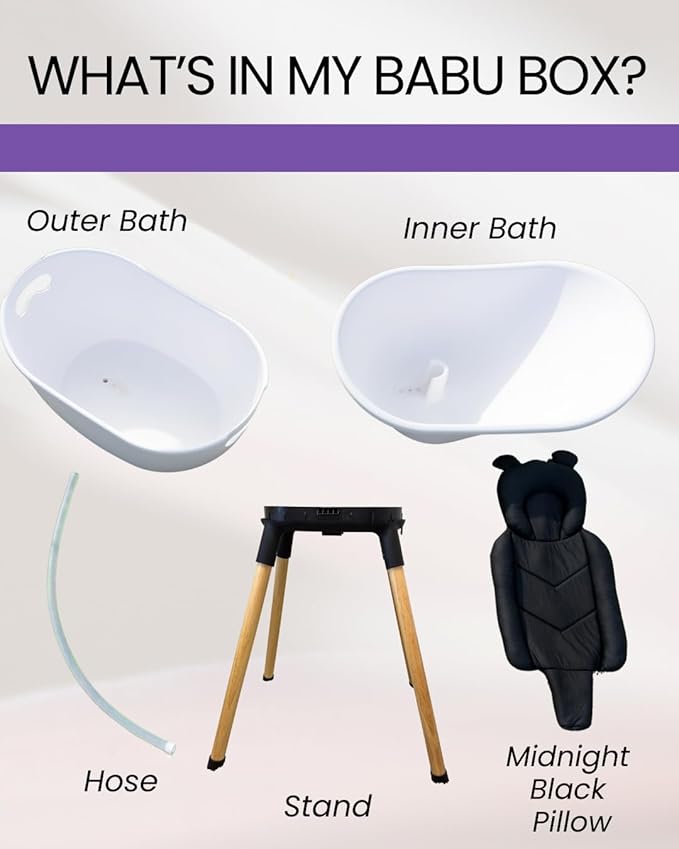 Luxury Baby Bathtub with Wooden Stand – 3-Stage Convertible, Ergonomic & Back-Saving Design