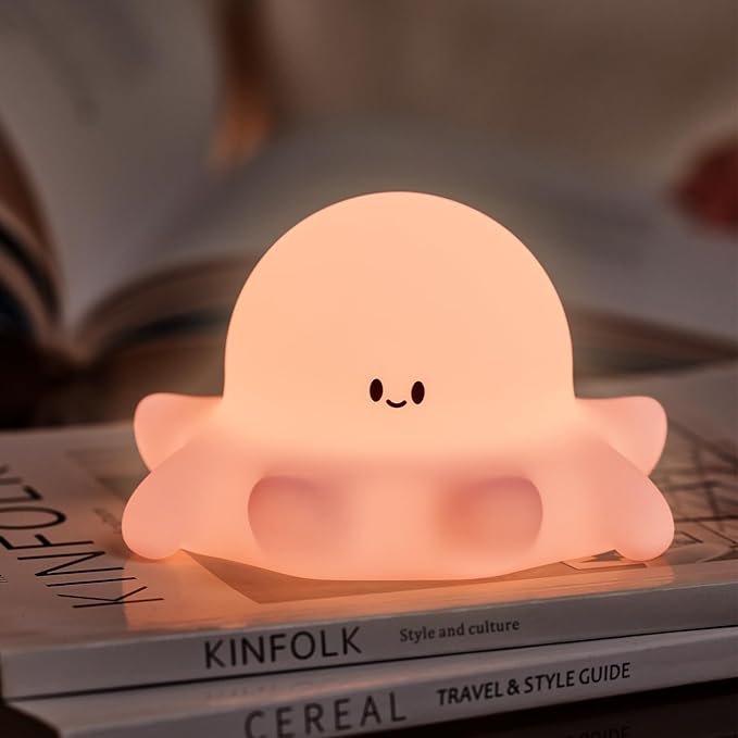 Pink Octopus Night Light,LED Squishy Novelty Animal Cute Lamp, Food Grade Silicone Nightlight, 3 Level Dimmable, Light Up Octopus Decor for Room College Dorm, Boy Girl Gifts