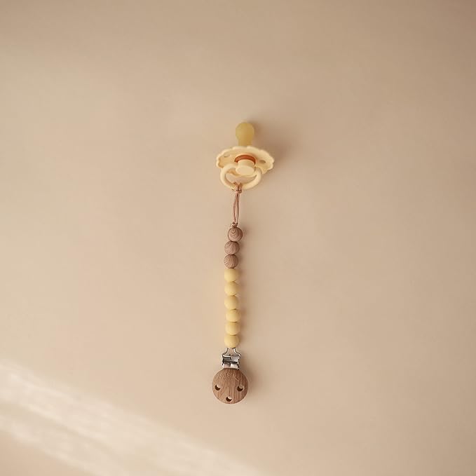 mushie 100% Silicone Baby Pacifier Clip BPA Free | Eva (Muted Yellow)