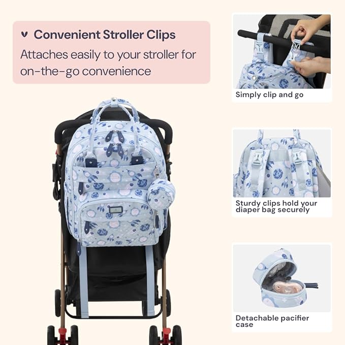 BabbleRoo Diaper Bag Backpack - Baby Essentials Travel Tote - Multi Function Water Resistant Diaper Bag, Travel Essentials Baby Bag with Changing Pad, Stroller Straps & Pacifier Case - Unisex, Cosmic
