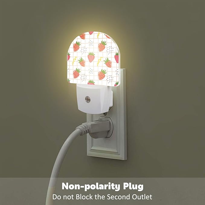 Cute Red Strawberries Night Light Plug into Wall, Abstract Funny Fruits Dusk to Dawn Night Light Plug in,0.5w Energy Saving Sleep Friendly NightLight for Kids Boys Girls Home Decor