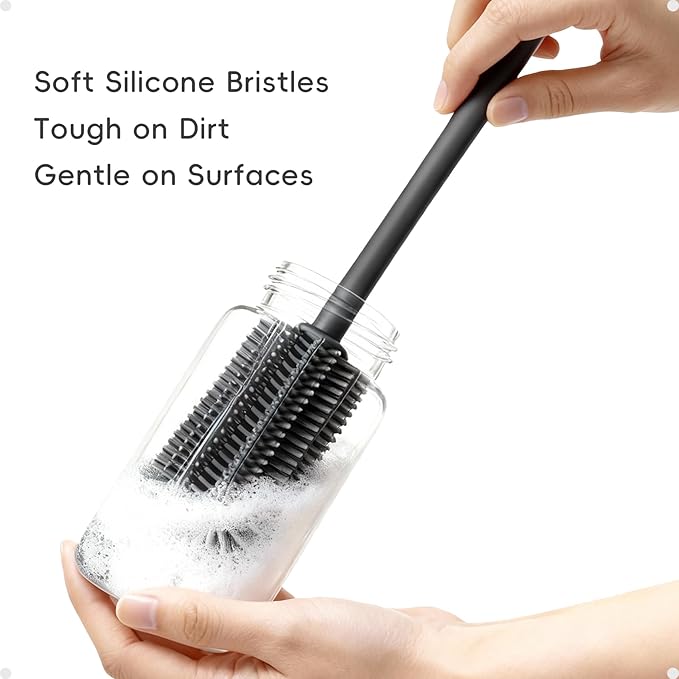 Silicone Cleaning Brush Kit,Water Bottle and Straw Cleaner Brush Set for Tumbler,Baby Bottle,Breast Pump Part,Nipple,Sippy Cup,Glass,Dishwasher Safe,BPA Free,3 Pcs