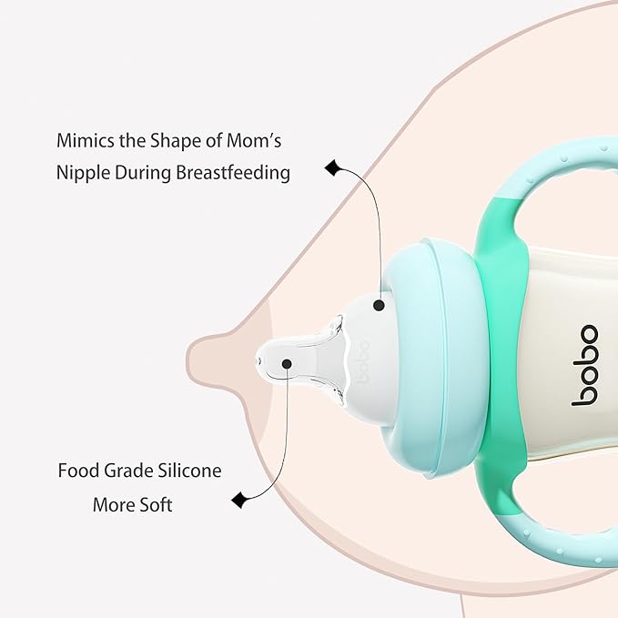 YOHKOH Natural PPSU Baby Bottle with Natural Response Nipple, Newborn Anti-Colic Baby Bottles with Handle, Wide Neck Mushroom Cap Baby Bottle (8.8oz (Pack of 2), Blue)