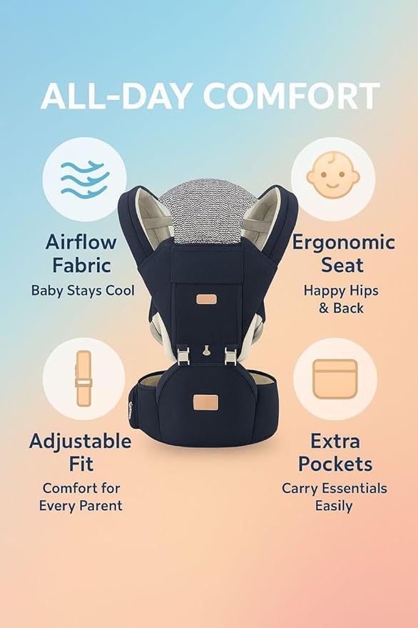 Sharth Baby Carrier with Hip Seat, 6-in-1 Convertible, Adjustable, Ergonomic Baby Carrier for Newborn to Toddler, Front and Back Carry, 0–36 Months, 7–41 lbs, All Seasons, Dark Blue