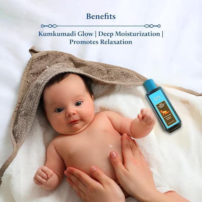 Blue Nectar Baby Oil with Pure Kumkumadi Oil for Glow & Hydration | Ayurvedic Baby Massage Oil for New Born | 100% Natural & Safe Baby Product for Delicate Skin (17 Herbs, 6.76 Fl Oz)