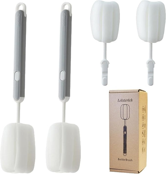 Bottle Brush Long Handle Cup Cleaner Brush Sponge Bottle Scrubber Detachable Handle Portable Sponge Cleaning Brush for Cups Wine Glasses Water Bottles Baby Bottles and Vacuum Flasks (Grey)